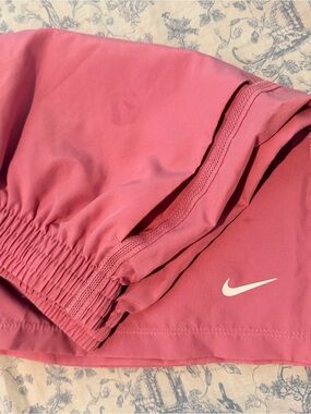 Nike Girls Rose Pink Athletic Shorts with White Swoosh